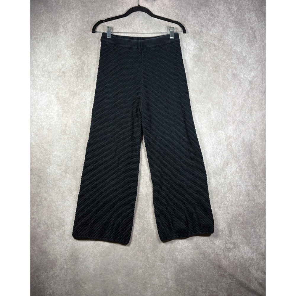 Free People FP Beach Pants Womens XS Black Wide Leg Knit Textured Cotton Boho